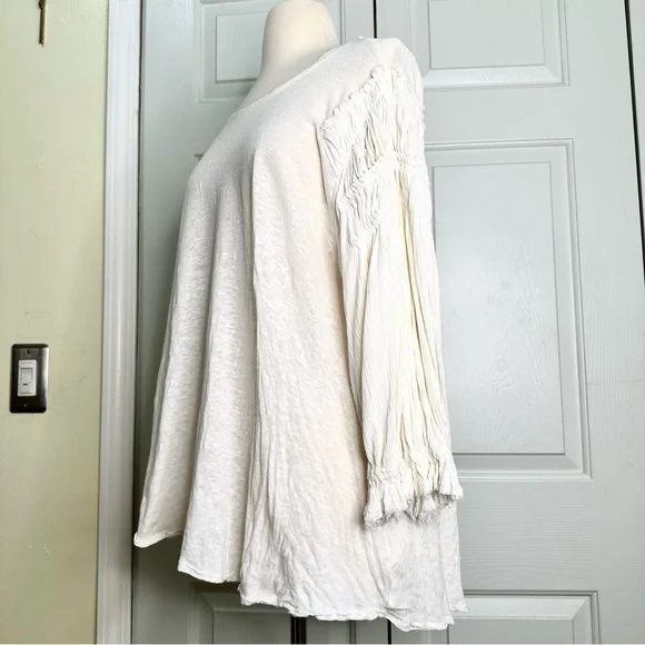 Free People Oversized Linen Cotton Blend Ruched Long Sleeves Top Sz Large - Picture 1 of 14